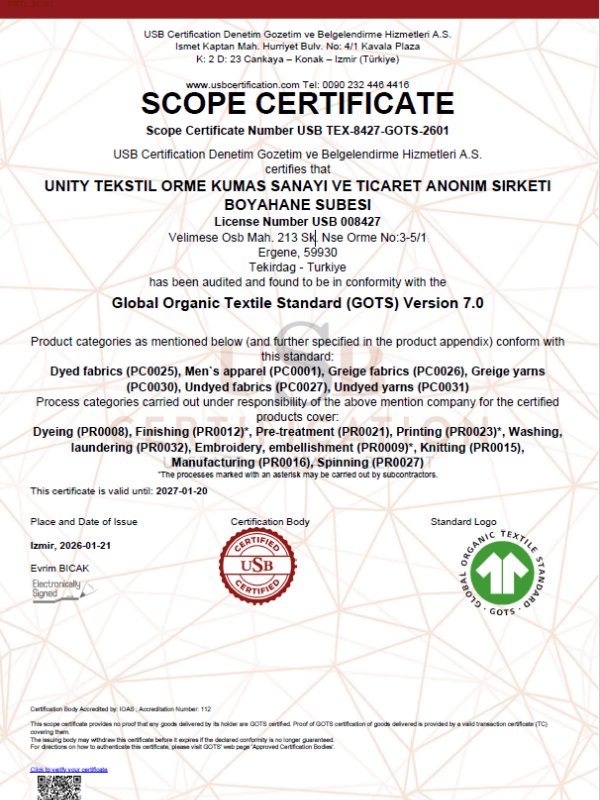 GOTS certificate preview